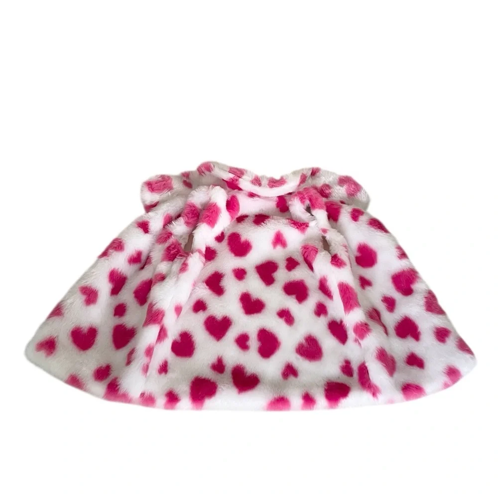 Max Studio Kids Hot Pink and White Faux Fur Heart Pattern Open Vest Girl’s 4 XS